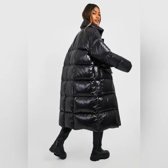 Boohoo OVERSIZED SQUARE QUILT DETAIL MAXI PUFFER JACKET