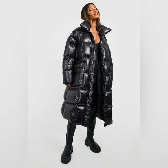 Boohoo OVERSIZED SQUARE QUILT DETAIL MAXI PUFFER JACKET
