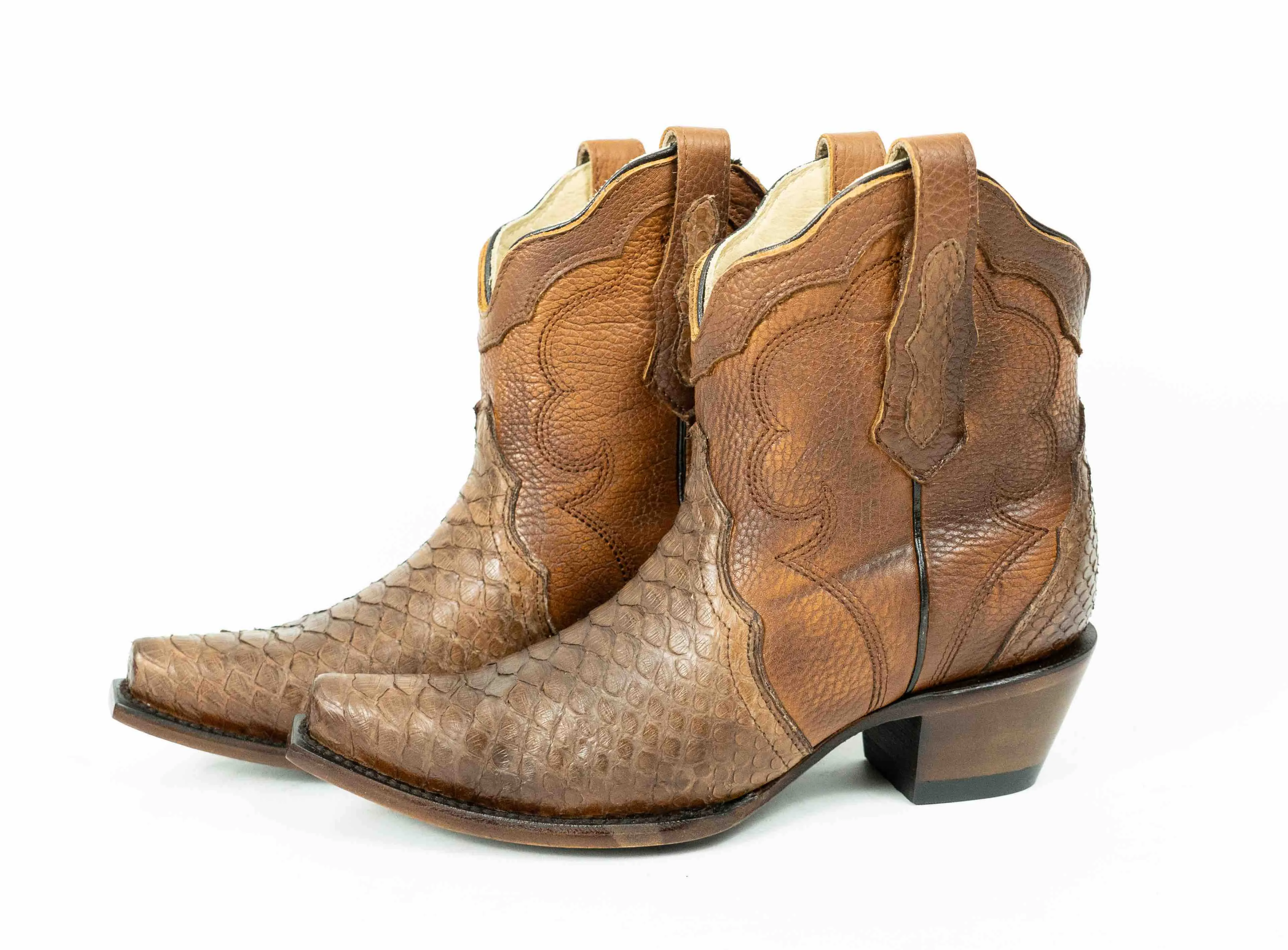 Brown Python Snip Toe Western Booties