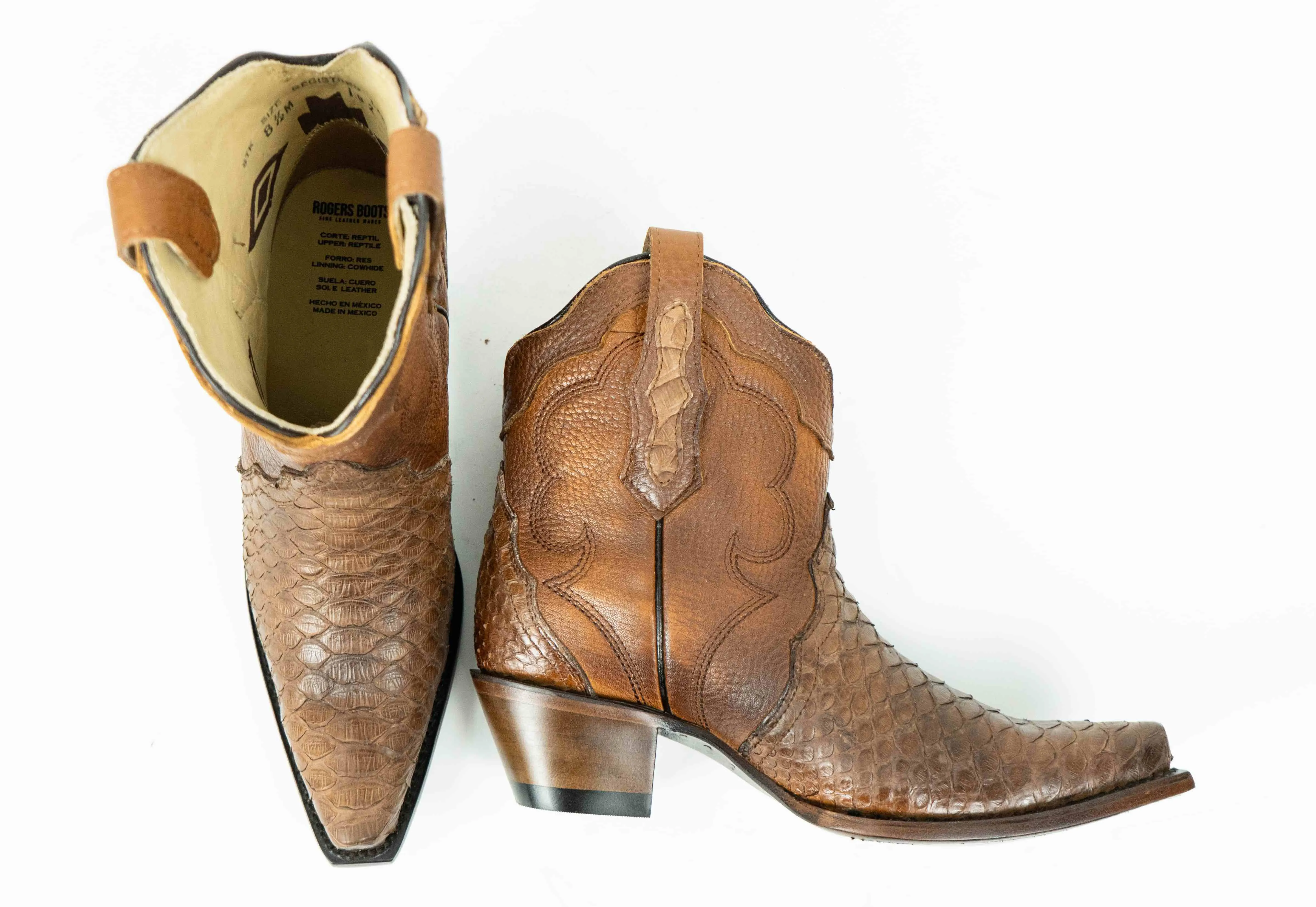 Brown Python Snip Toe Western Booties
