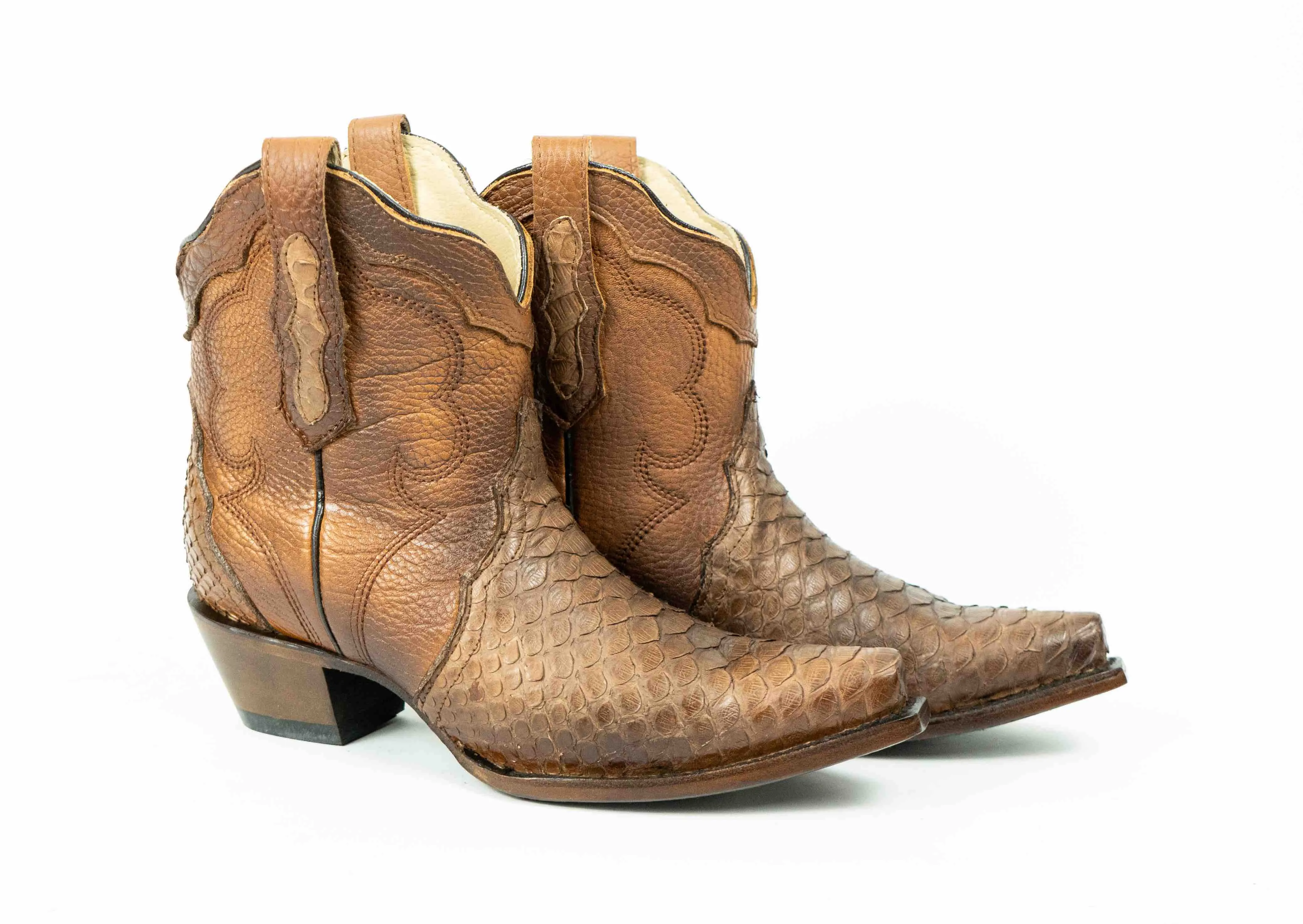 Brown Python Snip Toe Western Booties