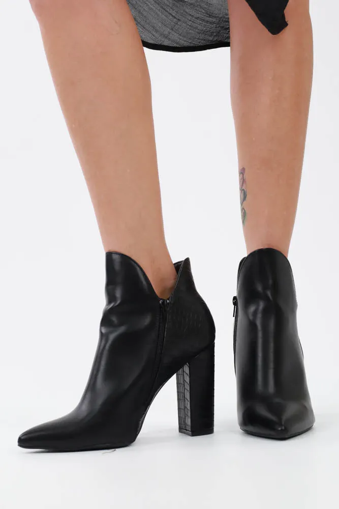 Crocodile Contrast Pointy Toe Heeled Booties