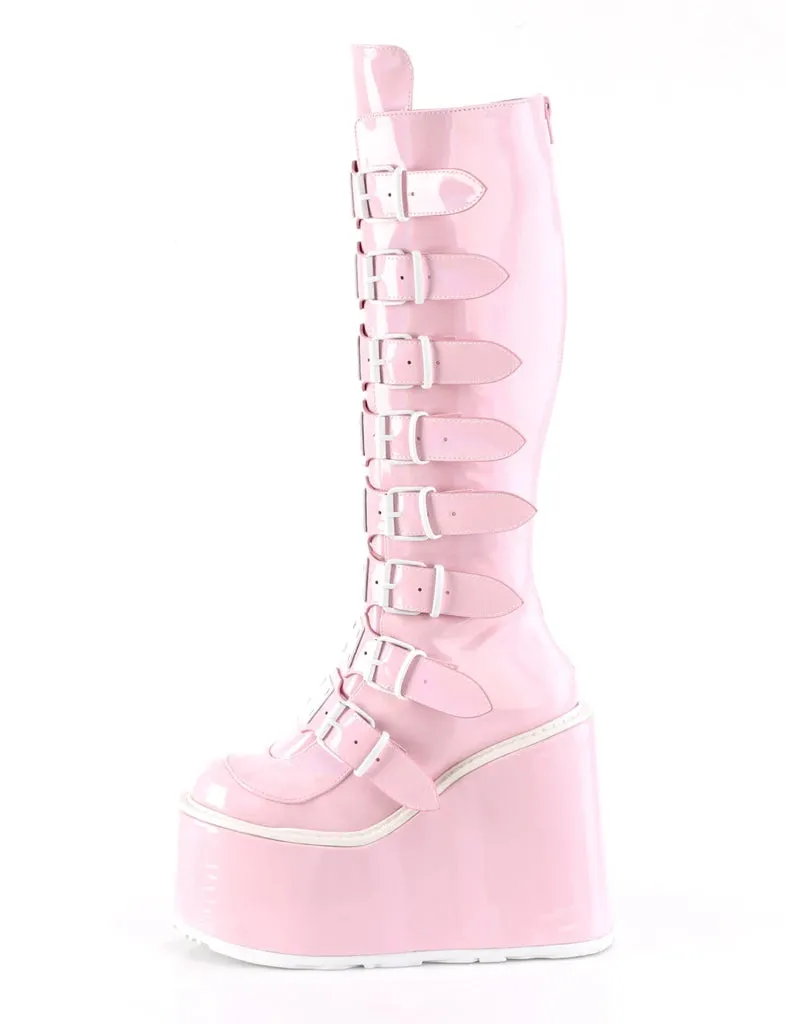 DEMONIA SWING-815 BOOTS - BABY PINK HOLOGRAM ✰ PRE ORDER ✰