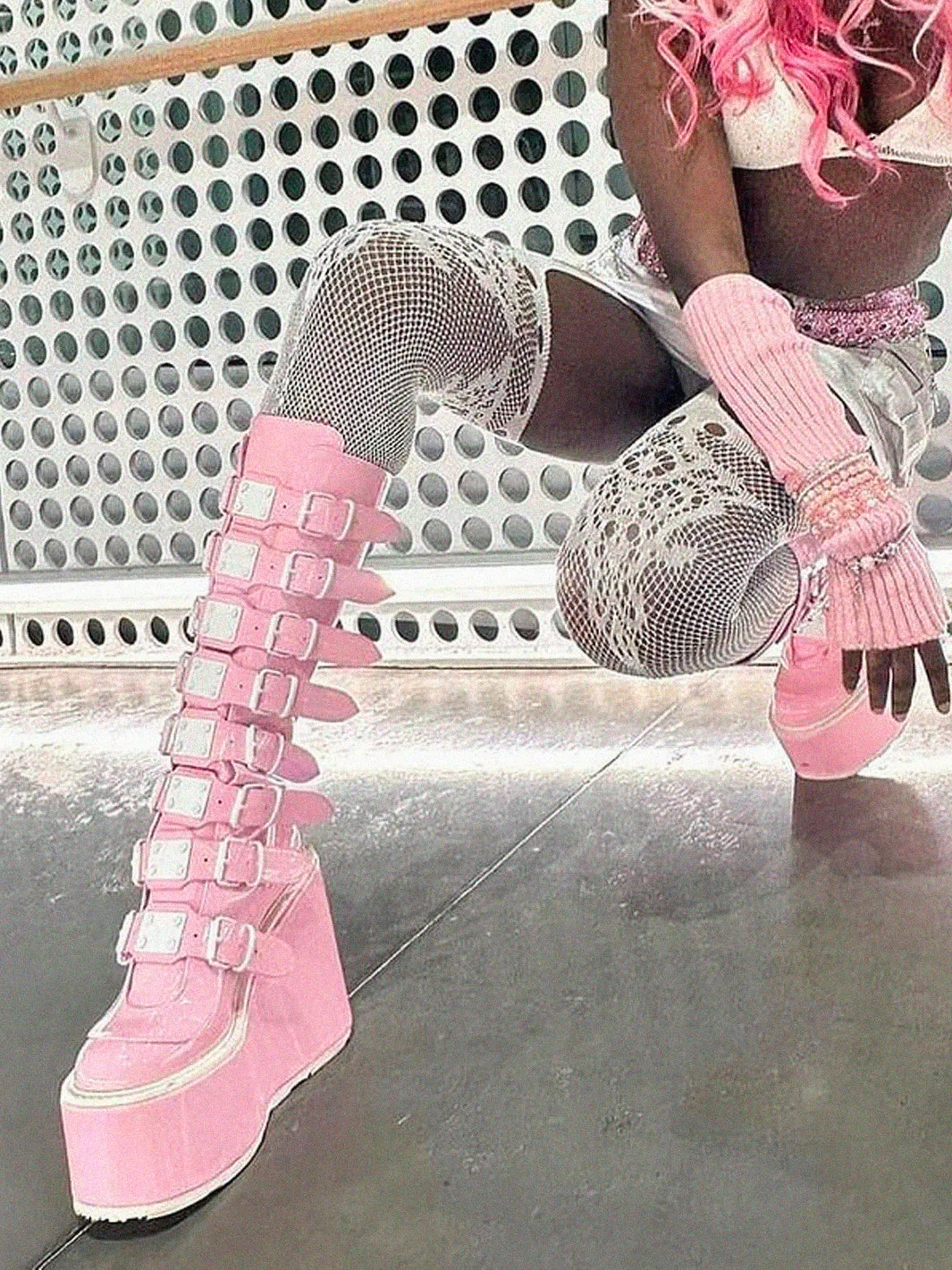 DEMONIA SWING-815 BOOTS - BABY PINK HOLOGRAM ✰ PRE ORDER ✰