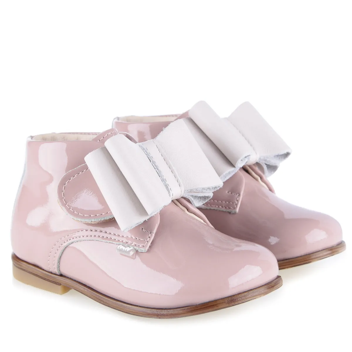 Emel Dusty Pink Patent Bow/Velcro Booties