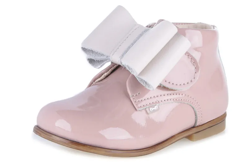 Emel Dusty Pink Patent Bow/Velcro Booties