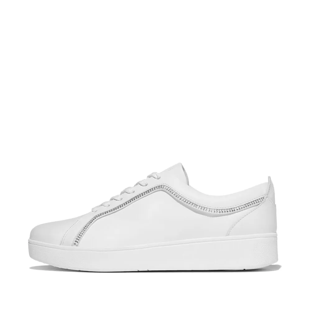 FitFlop Rally Crystal Trim Leather Sneakers - Urban White
