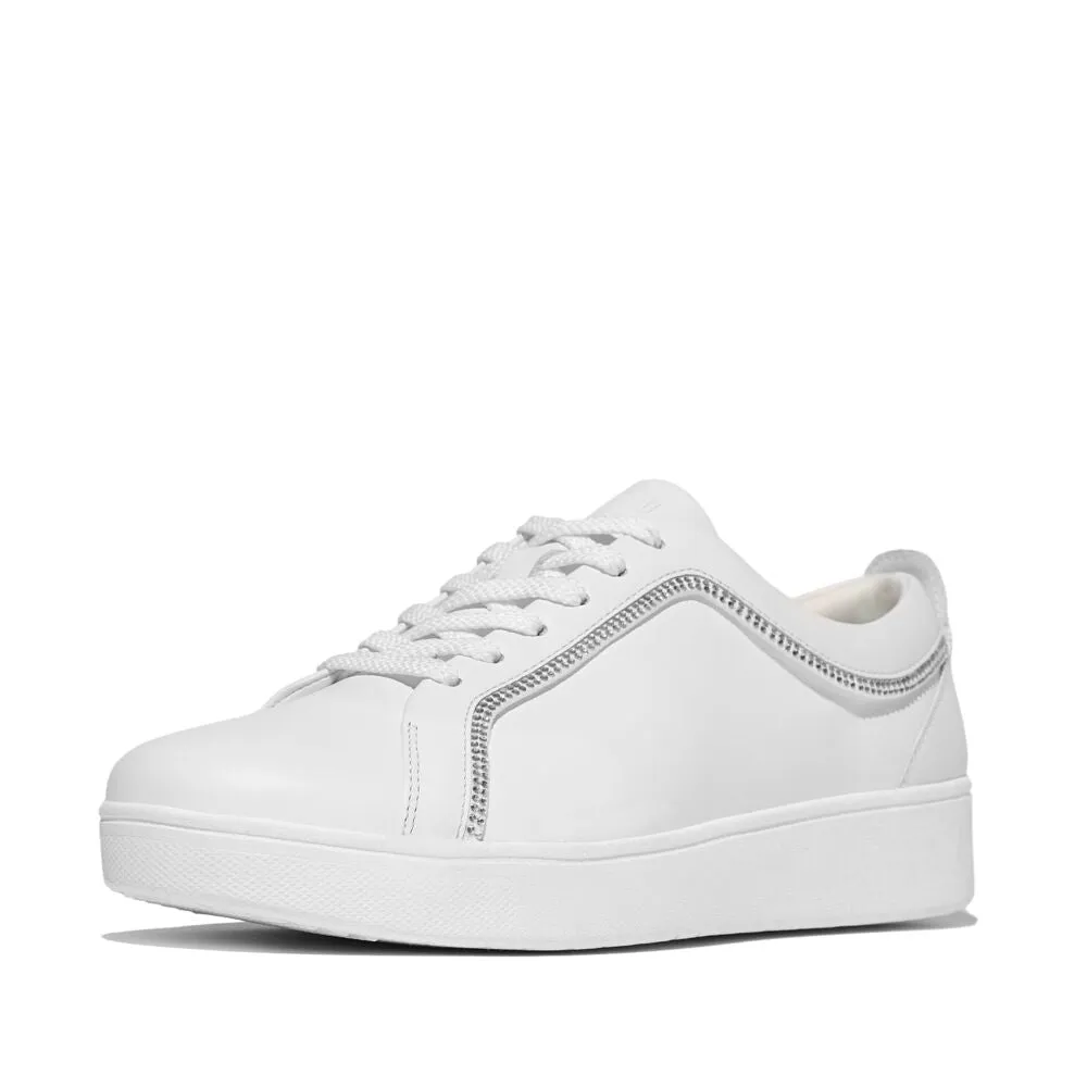 FitFlop Rally Crystal Trim Leather Sneakers - Urban White