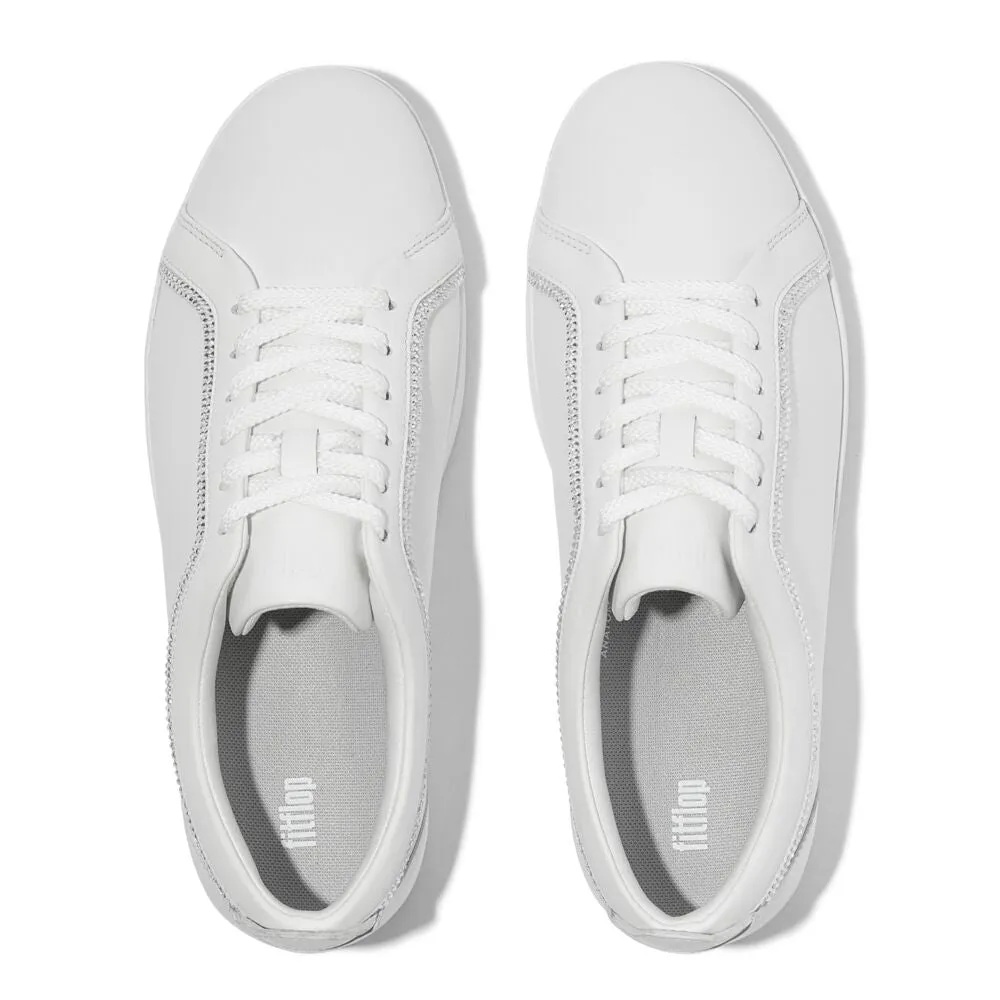 FitFlop Rally Crystal Trim Leather Sneakers - Urban White