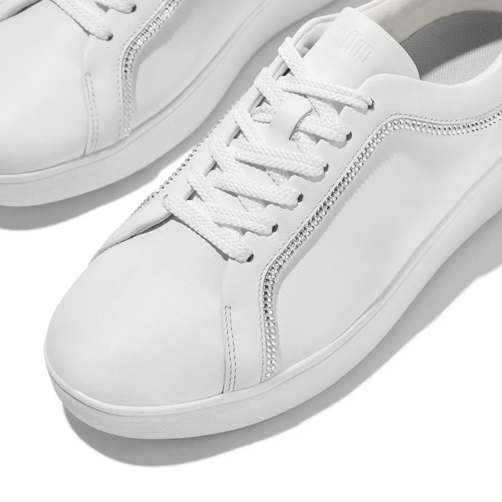 FitFlop Rally Crystal Trim Leather Sneakers - Urban White