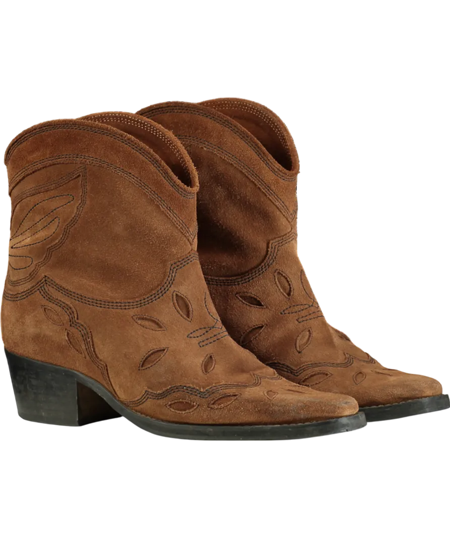 Ganni Brown Embroidered Suede Ankle Boots UK 5 EU 38 👠