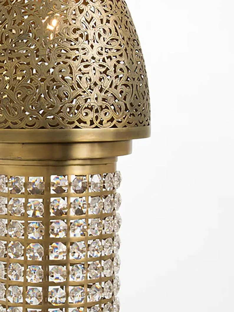 Handmade Moroccan Brass Wall Sconce - Stylish Shaded Contemporary Oriental Sconce with Crystal Accents