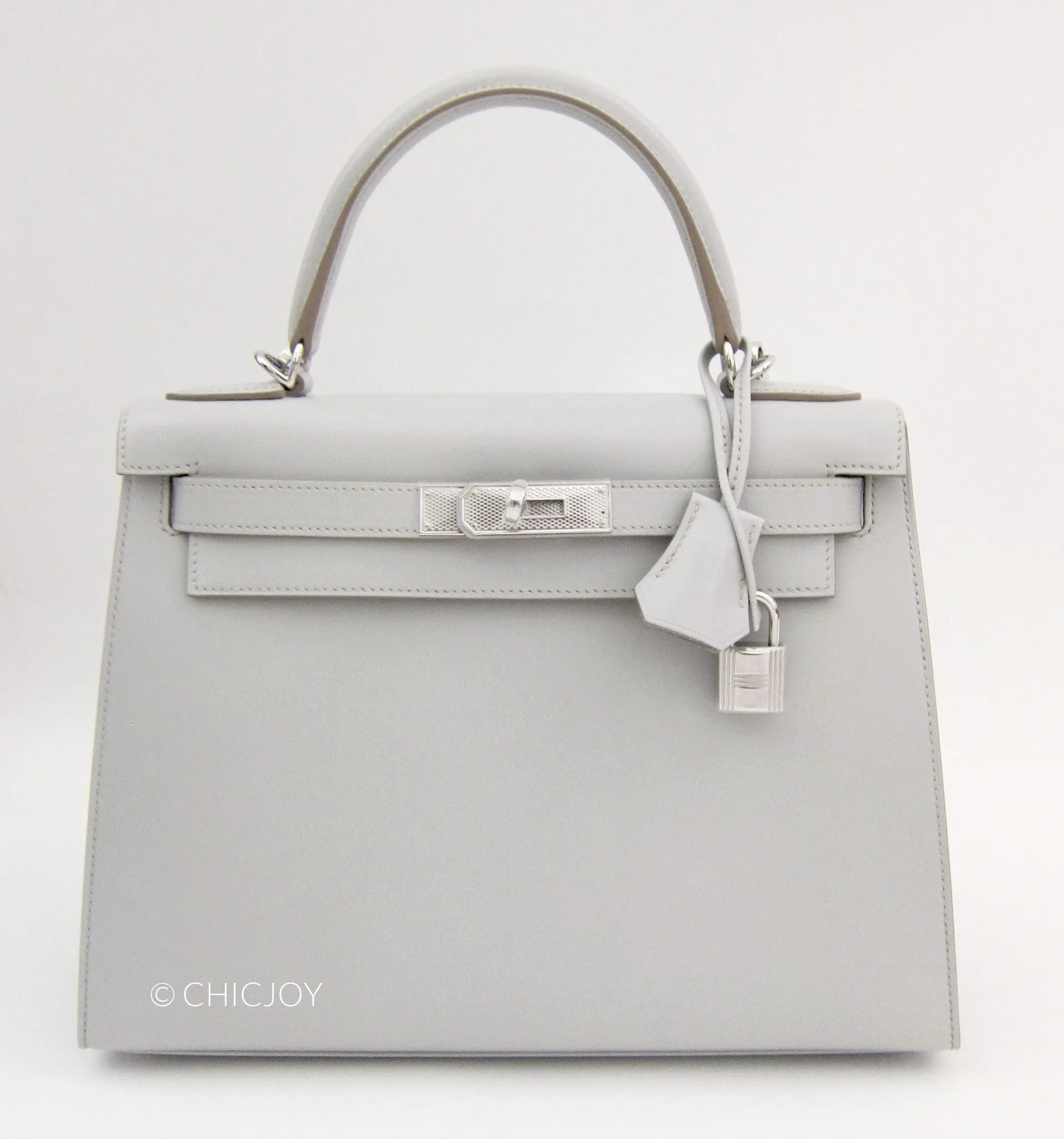 Hermes Gris Perle 28cm Sellier Kelly Guilloche Hardware