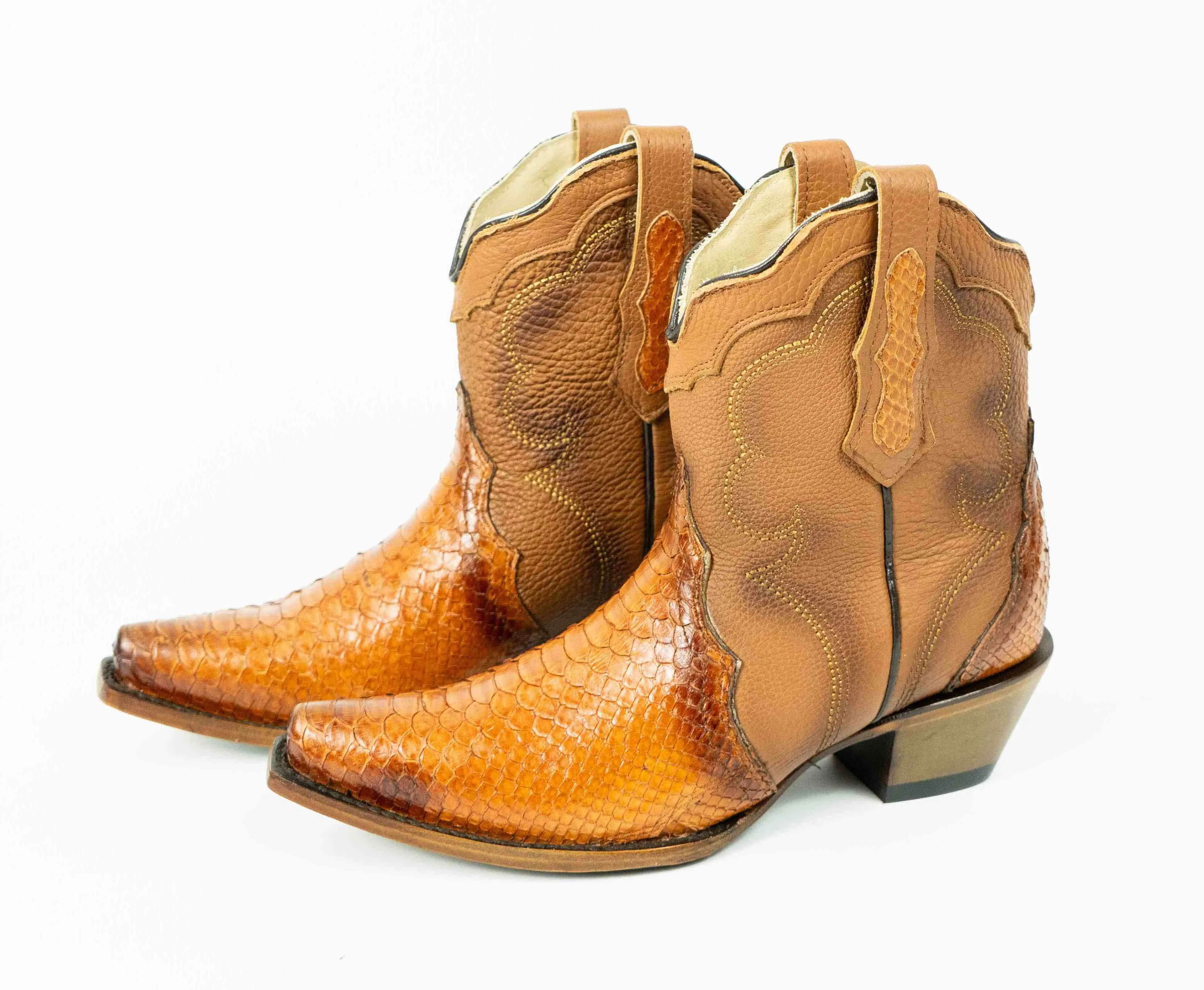 Honey Python Snip Toe Western Booties