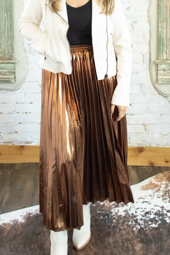 Lacey Copper Pleated Midi Skirt