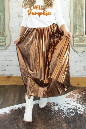 Lacey Copper Pleated Midi Skirt