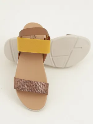 Ladies Elastic Multi Strap Soft Style Sandal - Bronze