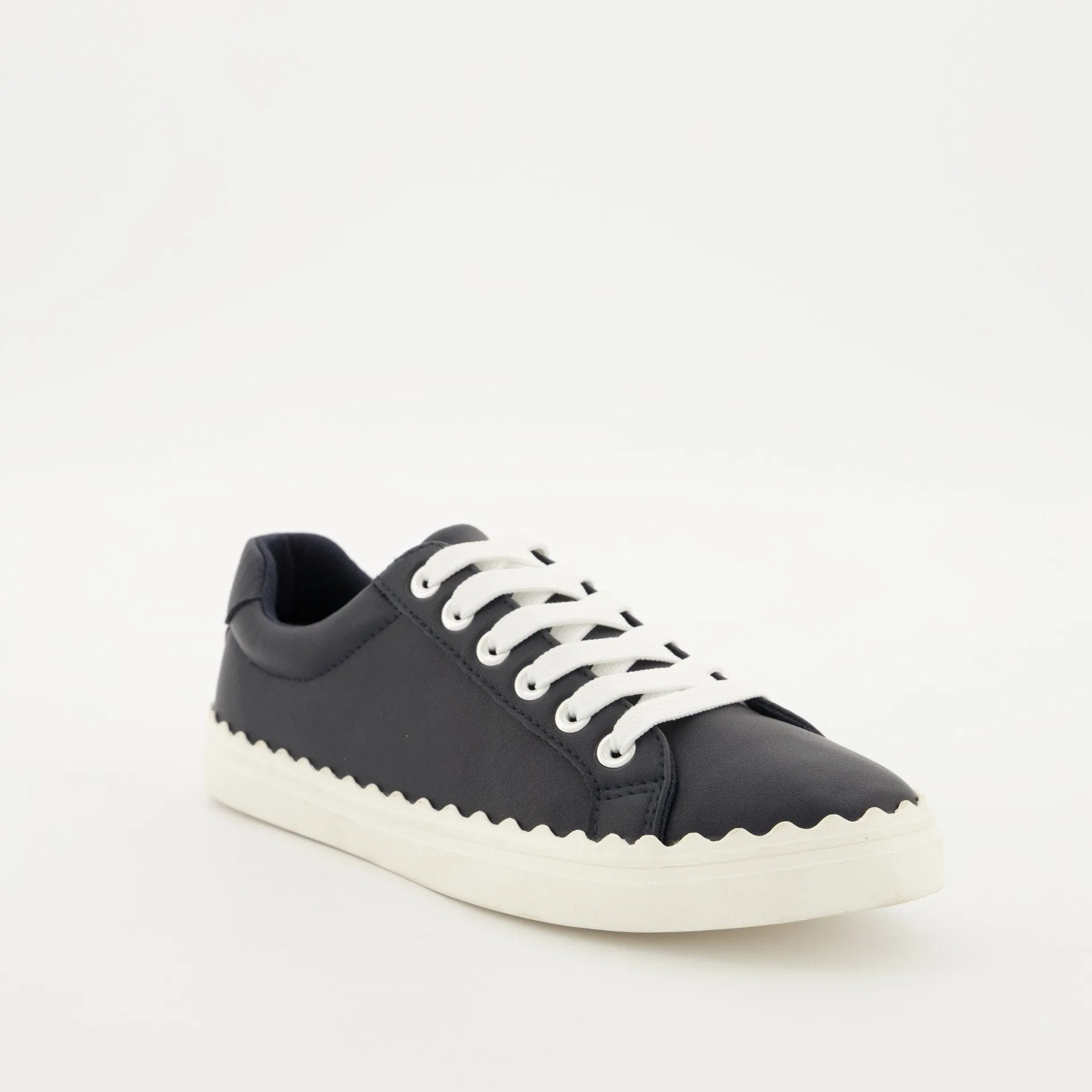 Ladies Scallop Lace Up Sneaker - Navy