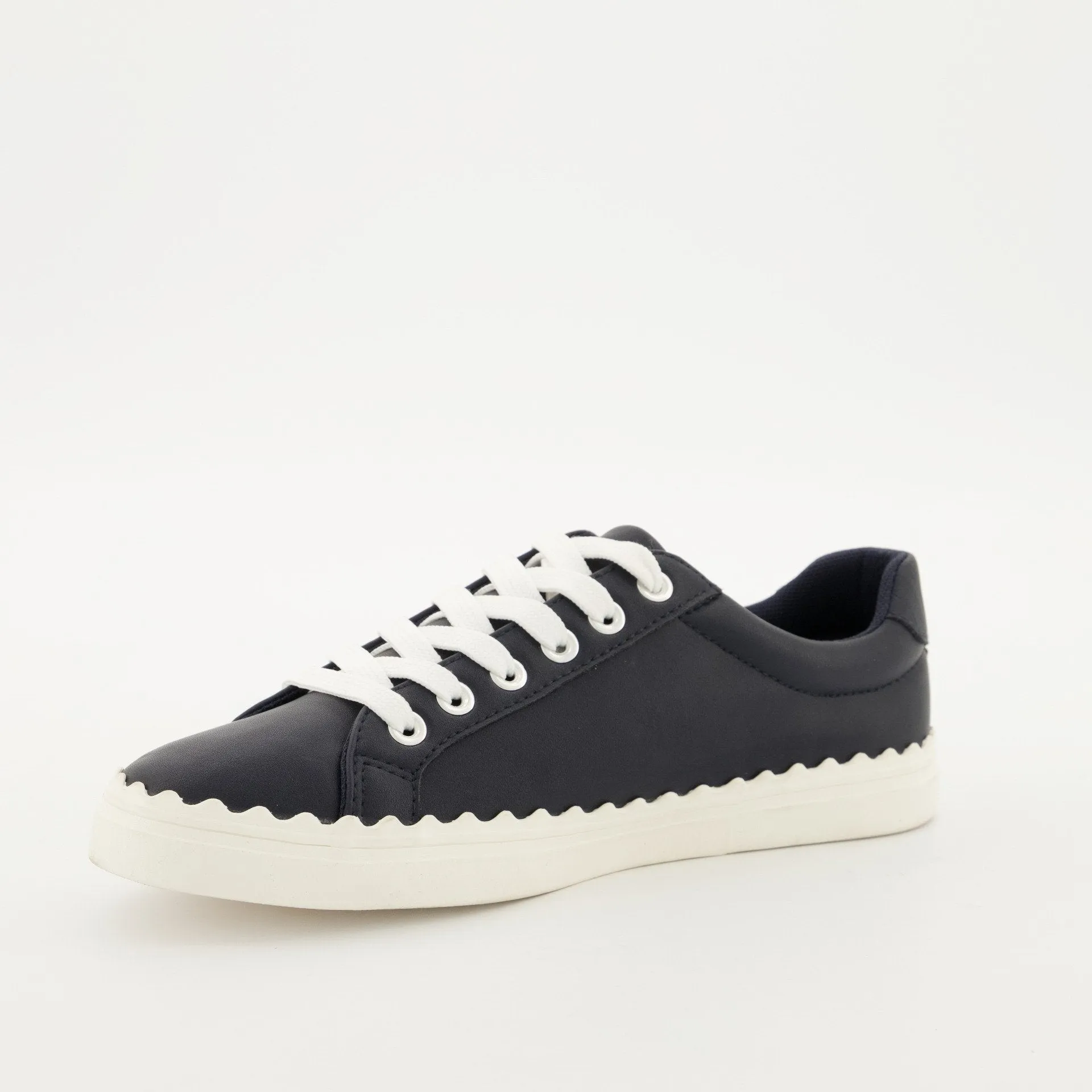 Ladies Scallop Lace Up Sneaker - Navy