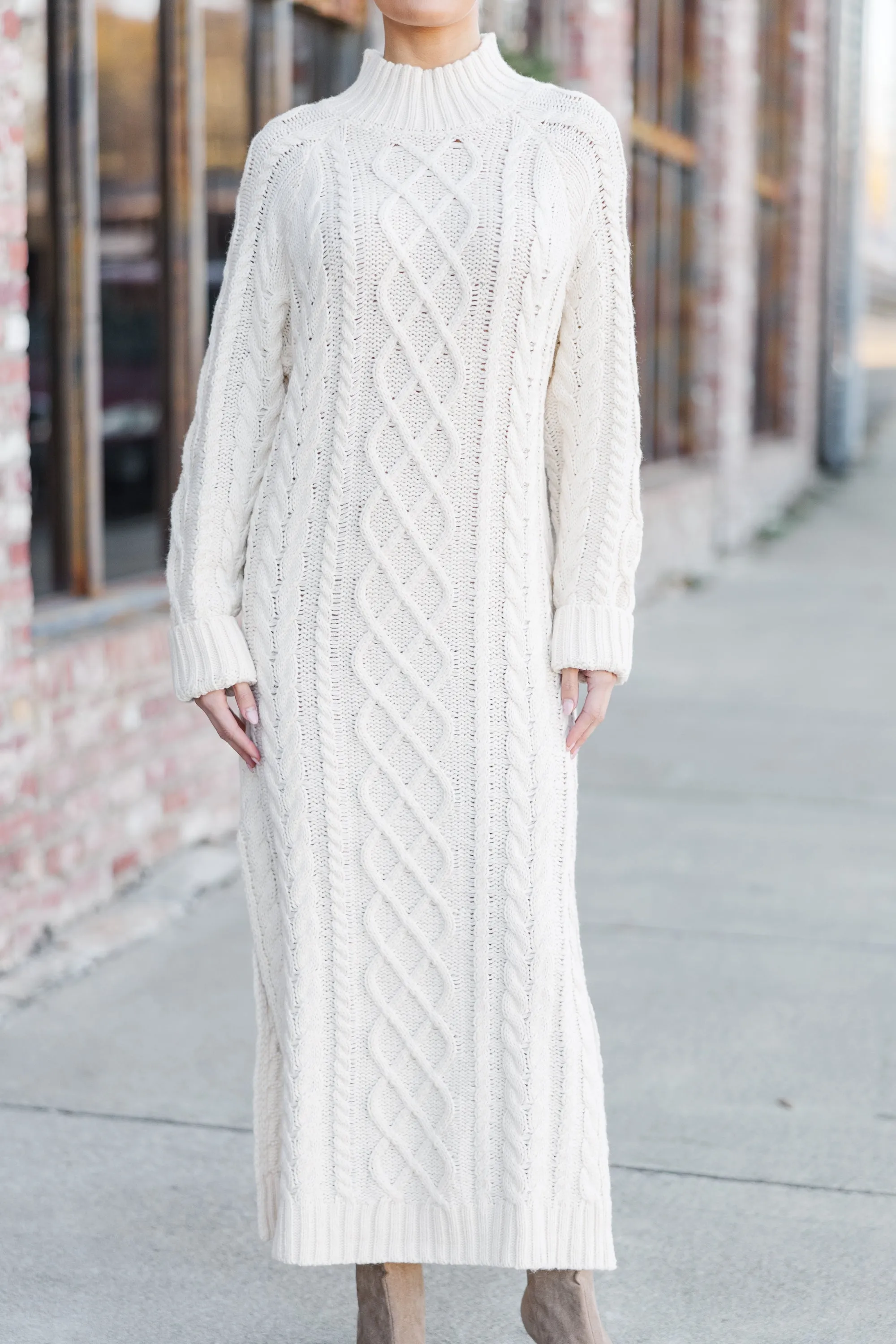 Let It All Go Cream Sweater Midi Dress