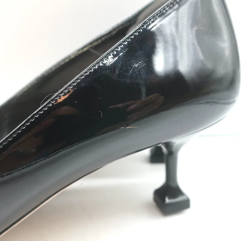 Miu Miu Pearl & Crystal-Embellished Low-Heel Pumps Black Patent Leather Size 38