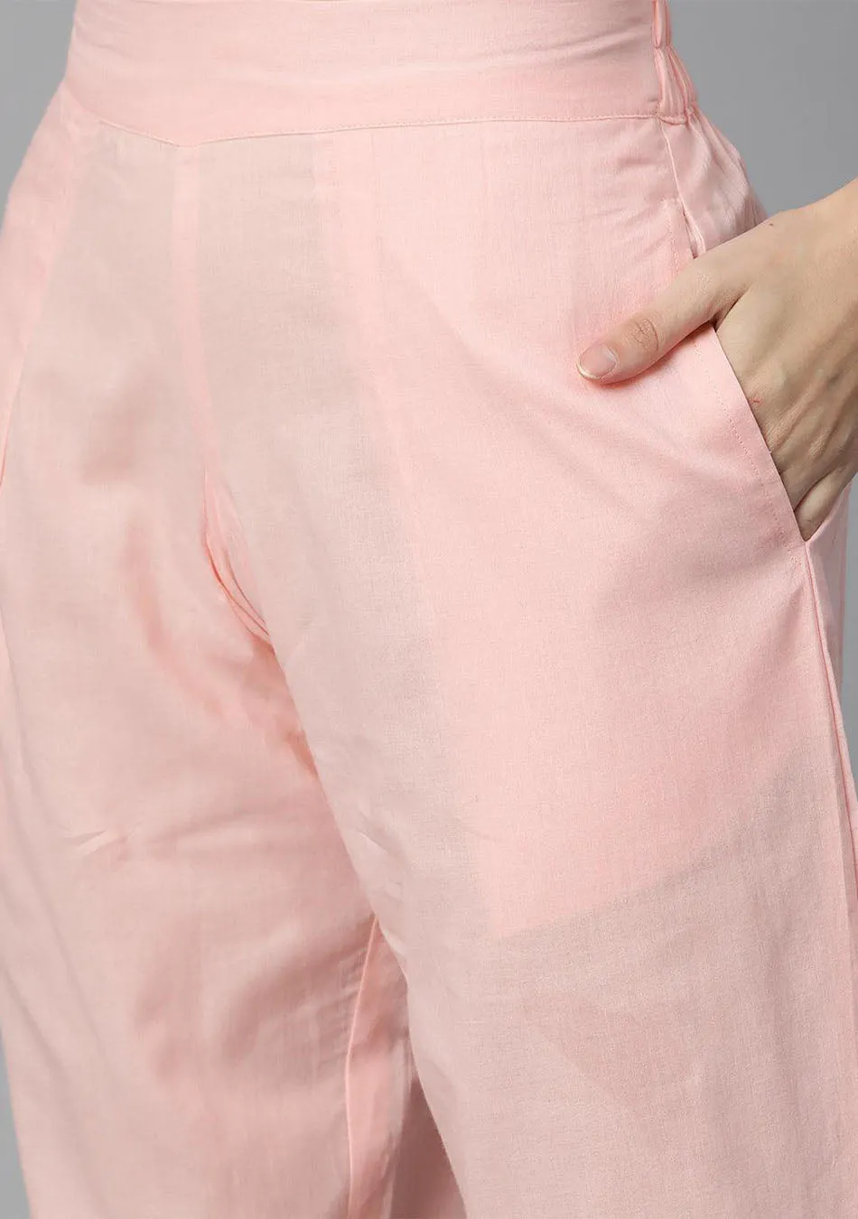 Pink Cotton Straight Kurta Pant Set With Dupatta