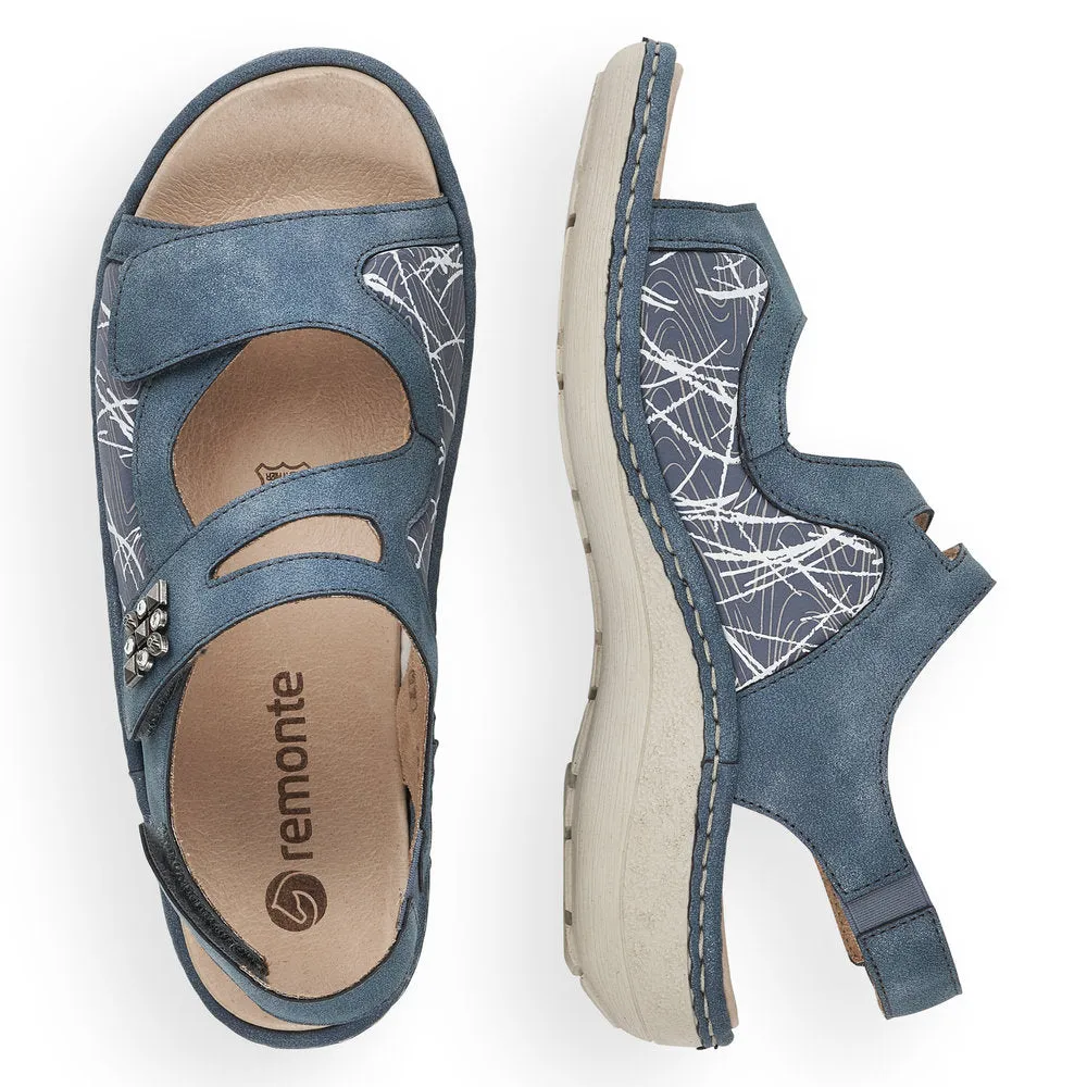 Remonte D7647-16 Blue Combi Open Toe Velcro Strap Sandals