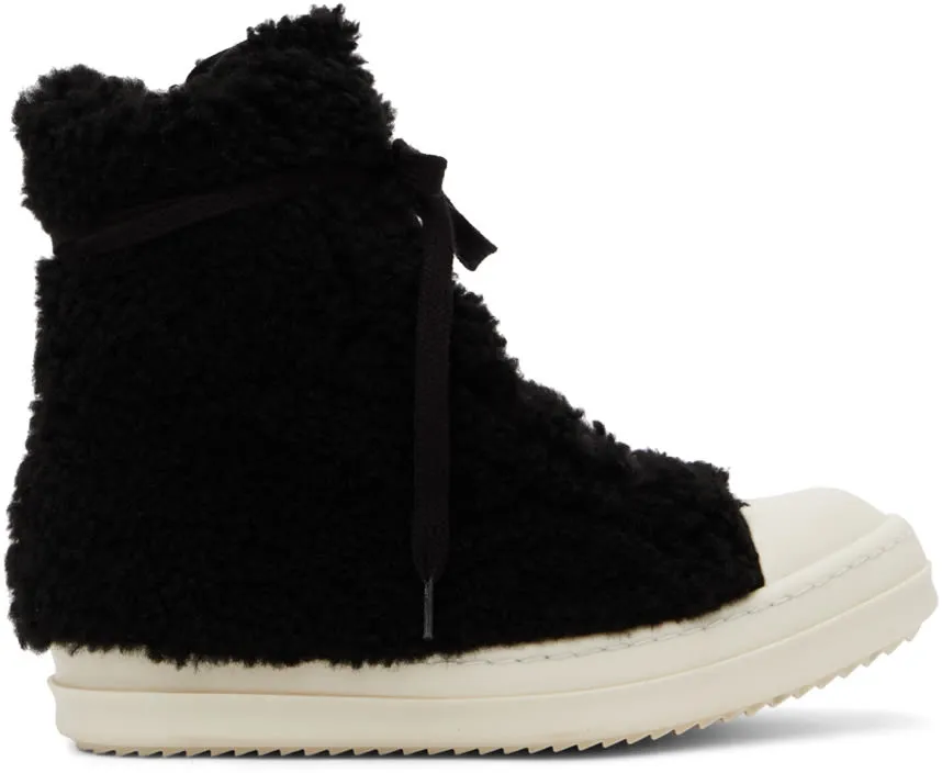 RICK OWENS Black Shearling Strobe Sneakers