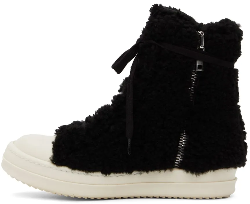 RICK OWENS Black Shearling Strobe Sneakers