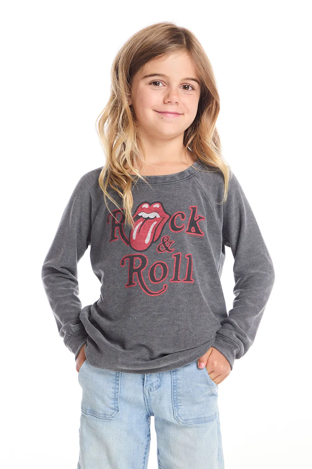 Rolling Stones Rock & Roll Logo Girls Raglan Pullover