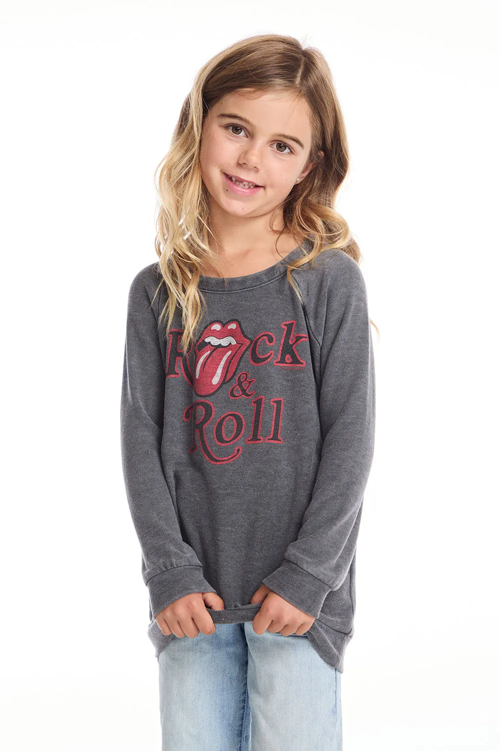 Rolling Stones Rock & Roll Logo Girls Raglan Pullover