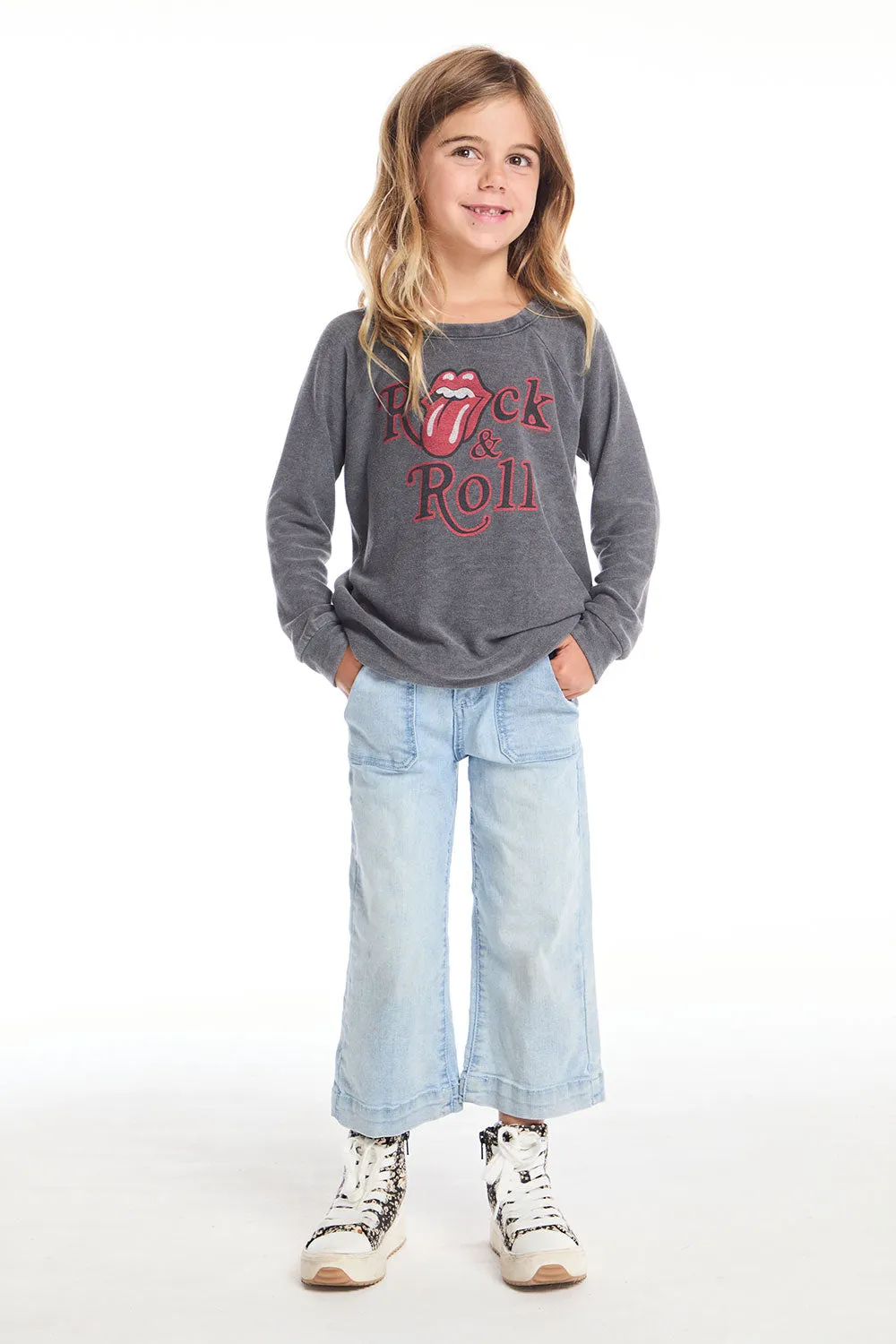 Rolling Stones Rock & Roll Logo Girls Raglan Pullover