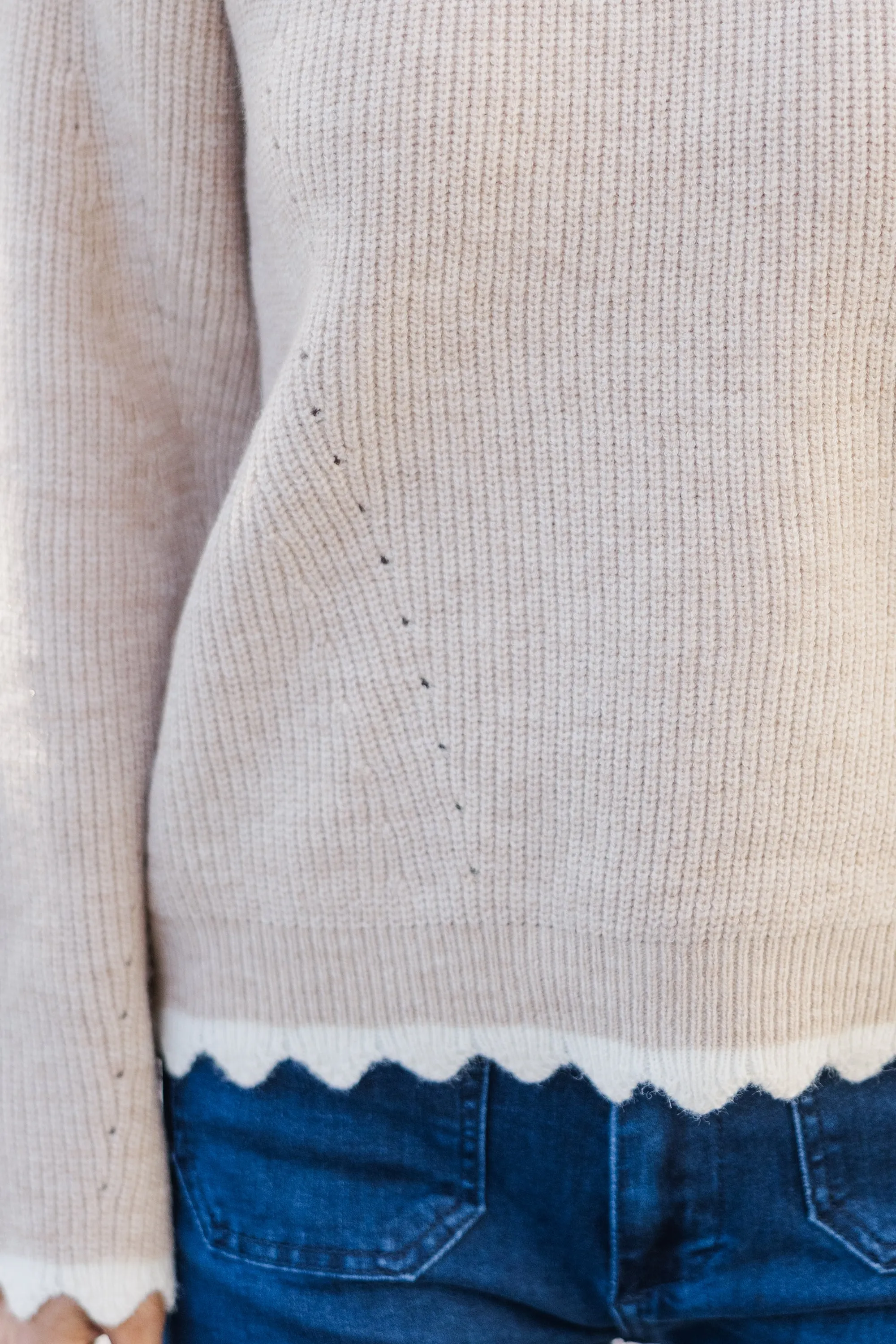 Save It Oatmeal Scalloped Sweater
