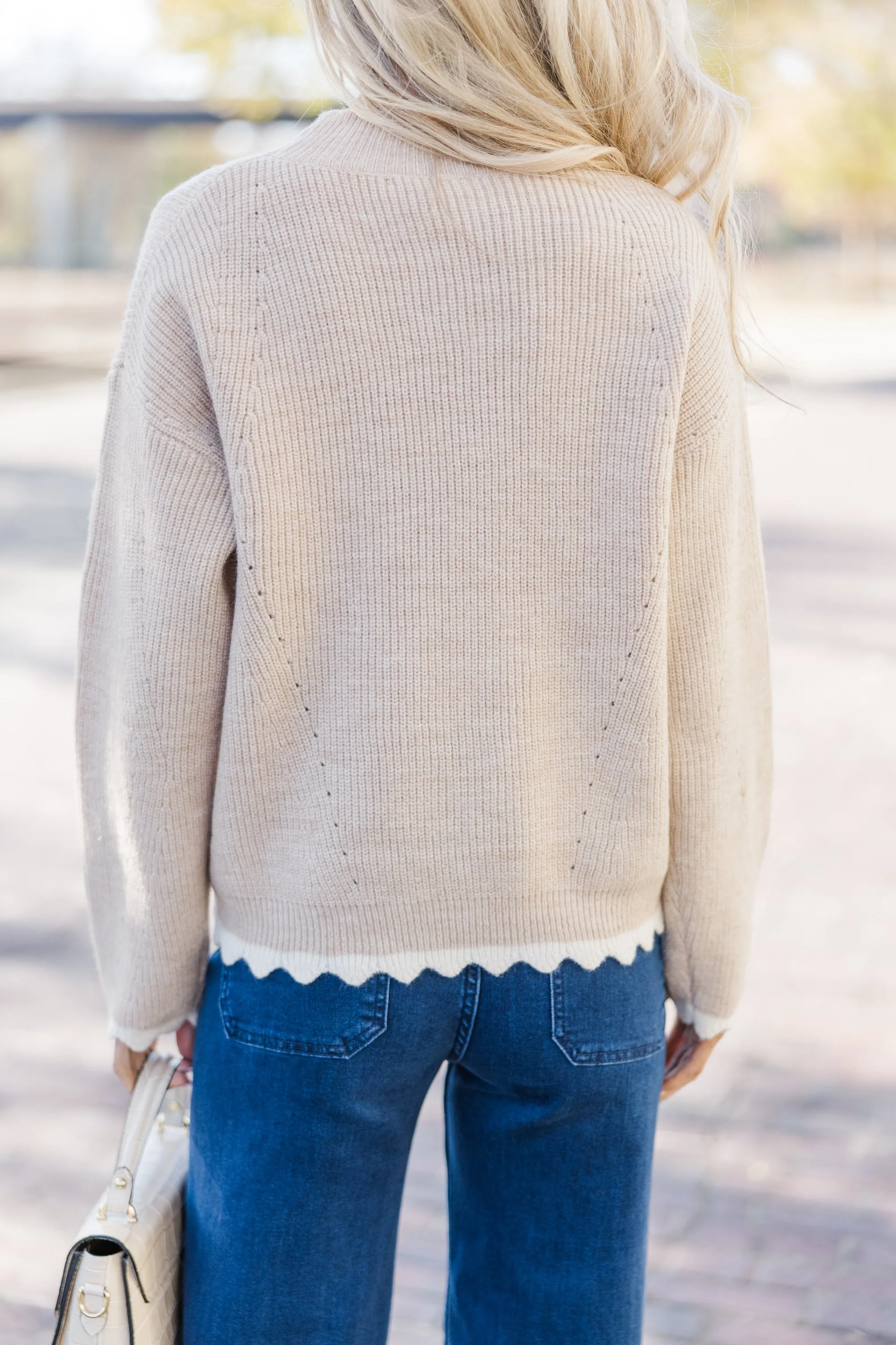 Save It Oatmeal Scalloped Sweater