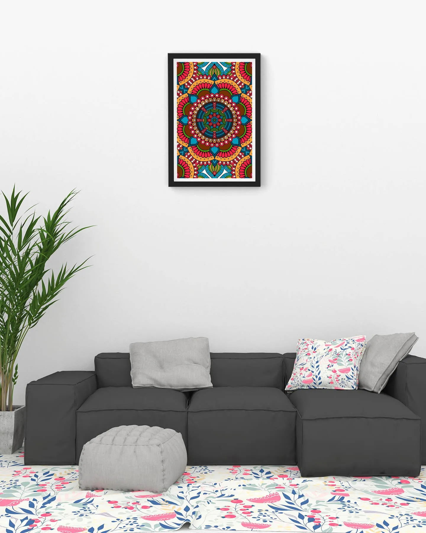 Seamless red pattern with mandala