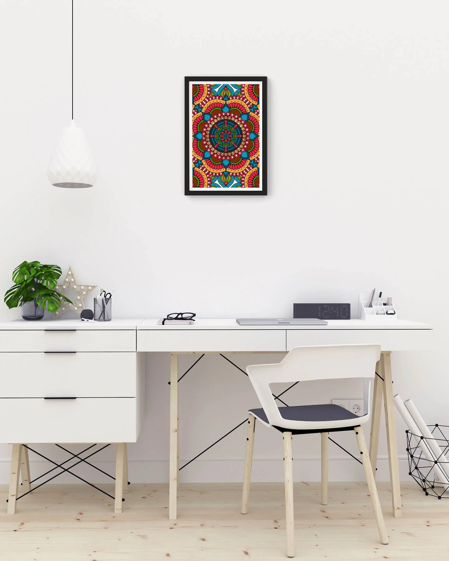 Seamless red pattern with mandala