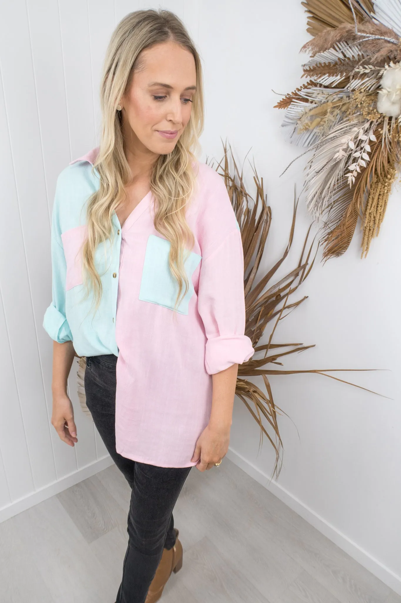 Sienna Shirt- Baby pink/blue