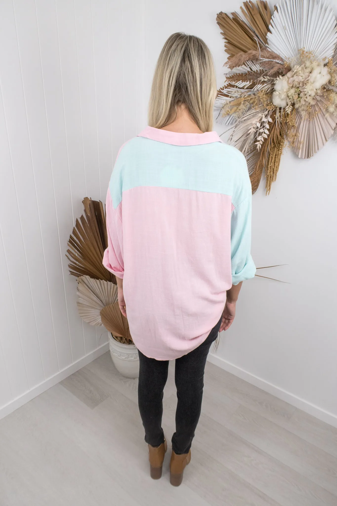 Sienna Shirt- Baby pink/blue