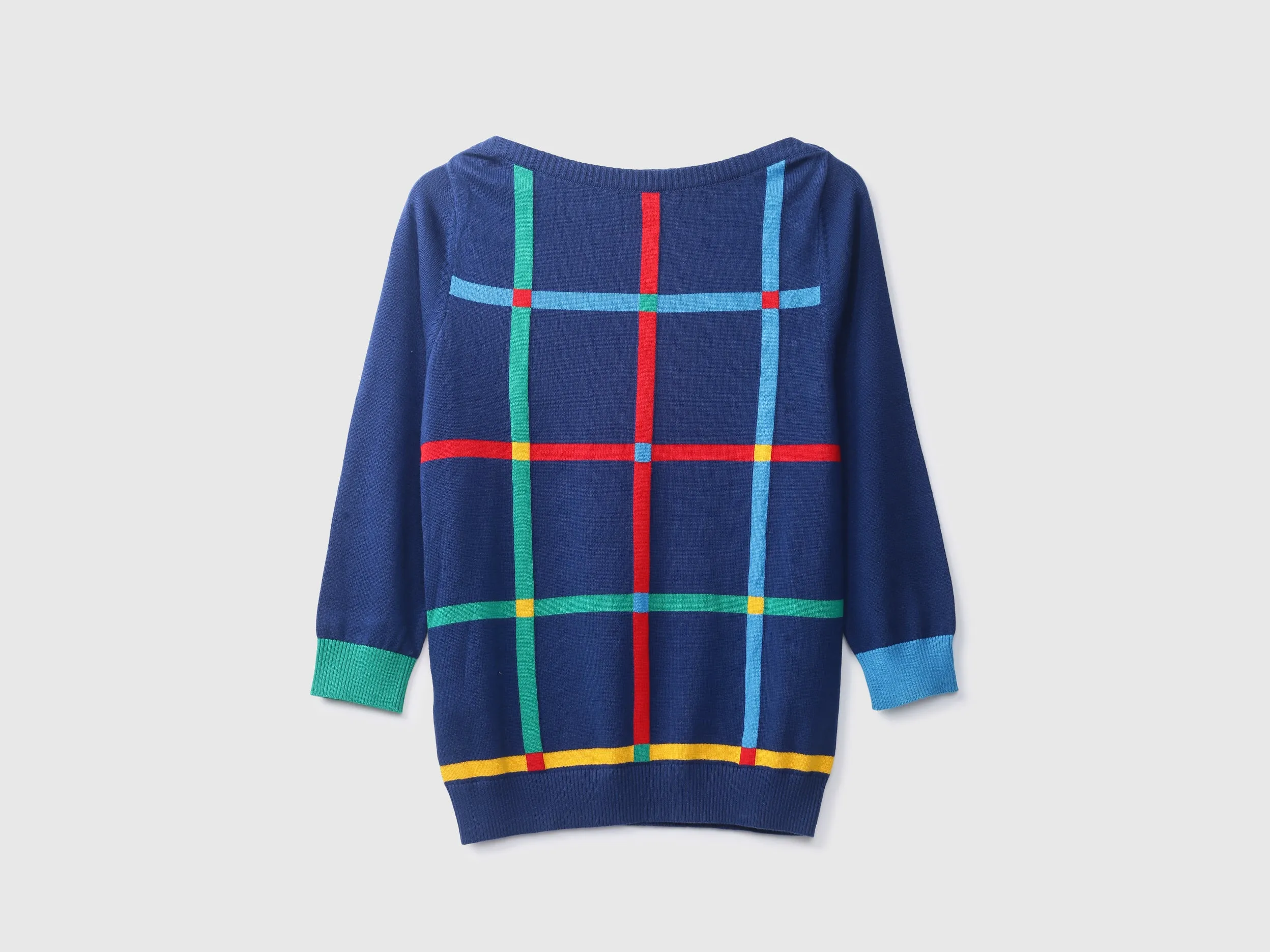 Slim Fit Boat Neck Check Sweater