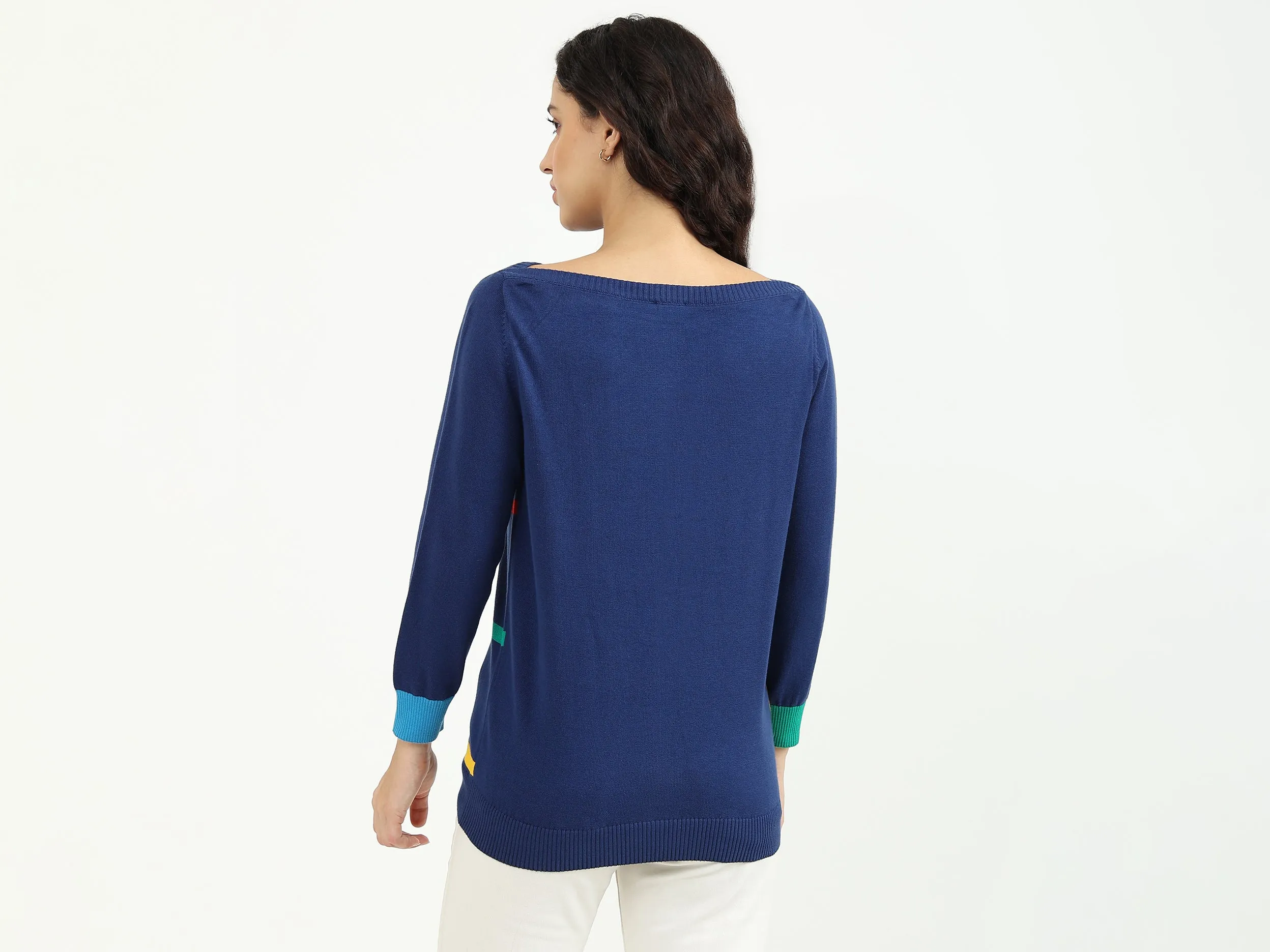 Slim Fit Boat Neck Check Sweater