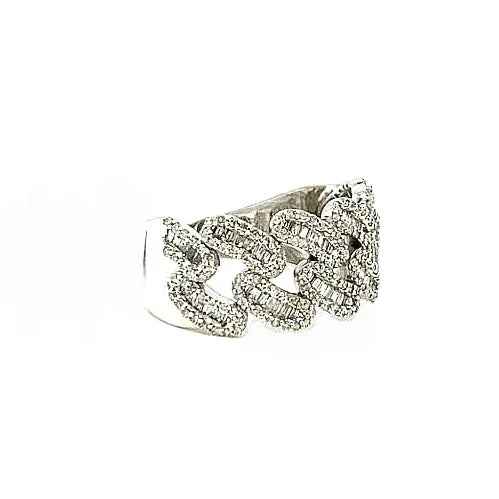 Stylish 10k White Gold Baguette 1.36ct Diamonds Cuban Ring - EXRG2030