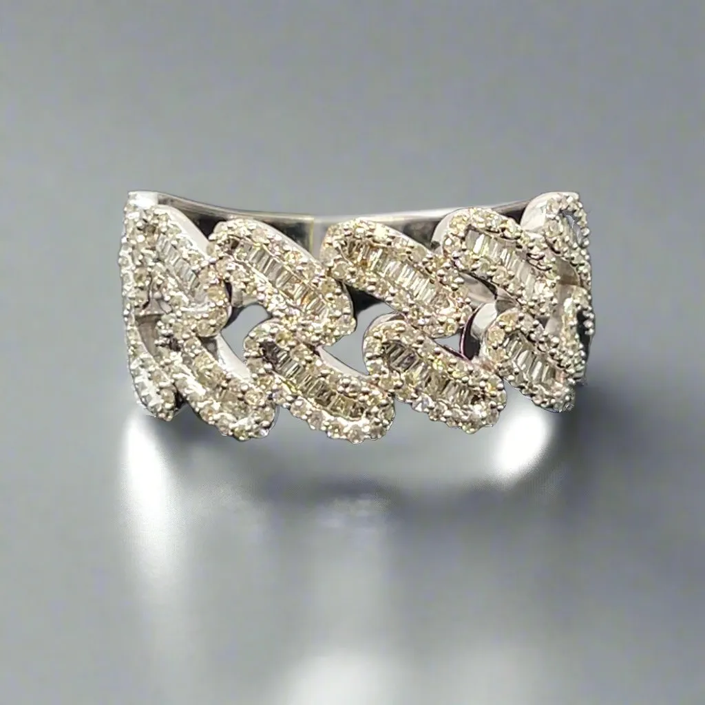 Stylish 10k White Gold Baguette 1.36ct Diamonds Cuban Ring - EXRG2030