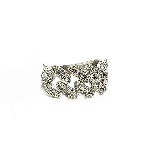 Stylish 10k White Gold Baguette 1.36ct Diamonds Cuban Ring - EXRG2030