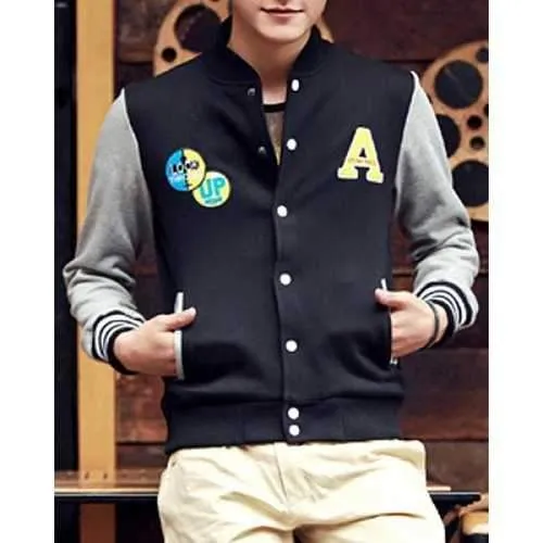 Stylish Stand Collar Color Block Striped Rib Splicing Slimming Long Sleeve Sweatshirt For Men - Black M