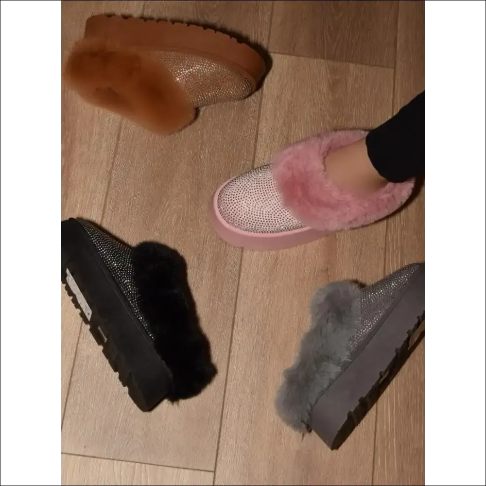 WILD DIVA Embellished Faux Fur Platform Booties