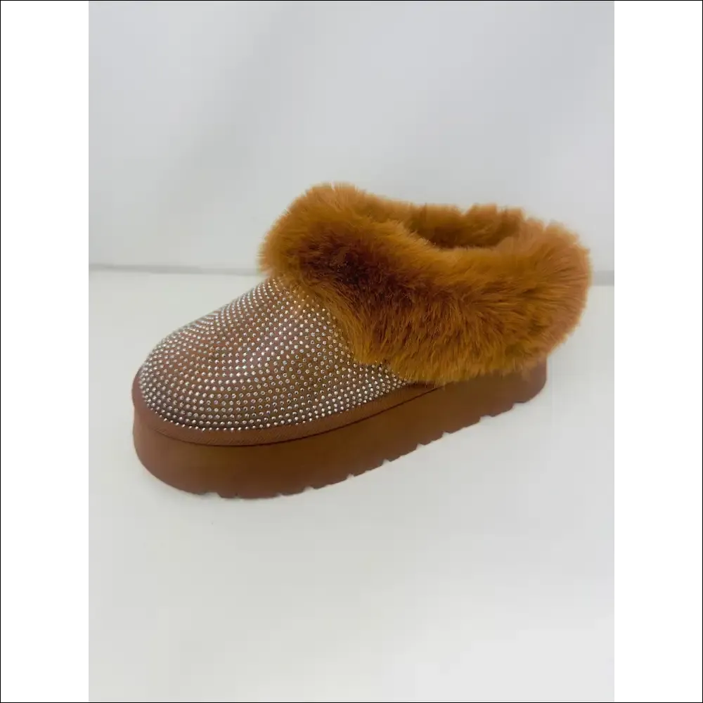 WILD DIVA Embellished Faux Fur Platform Booties