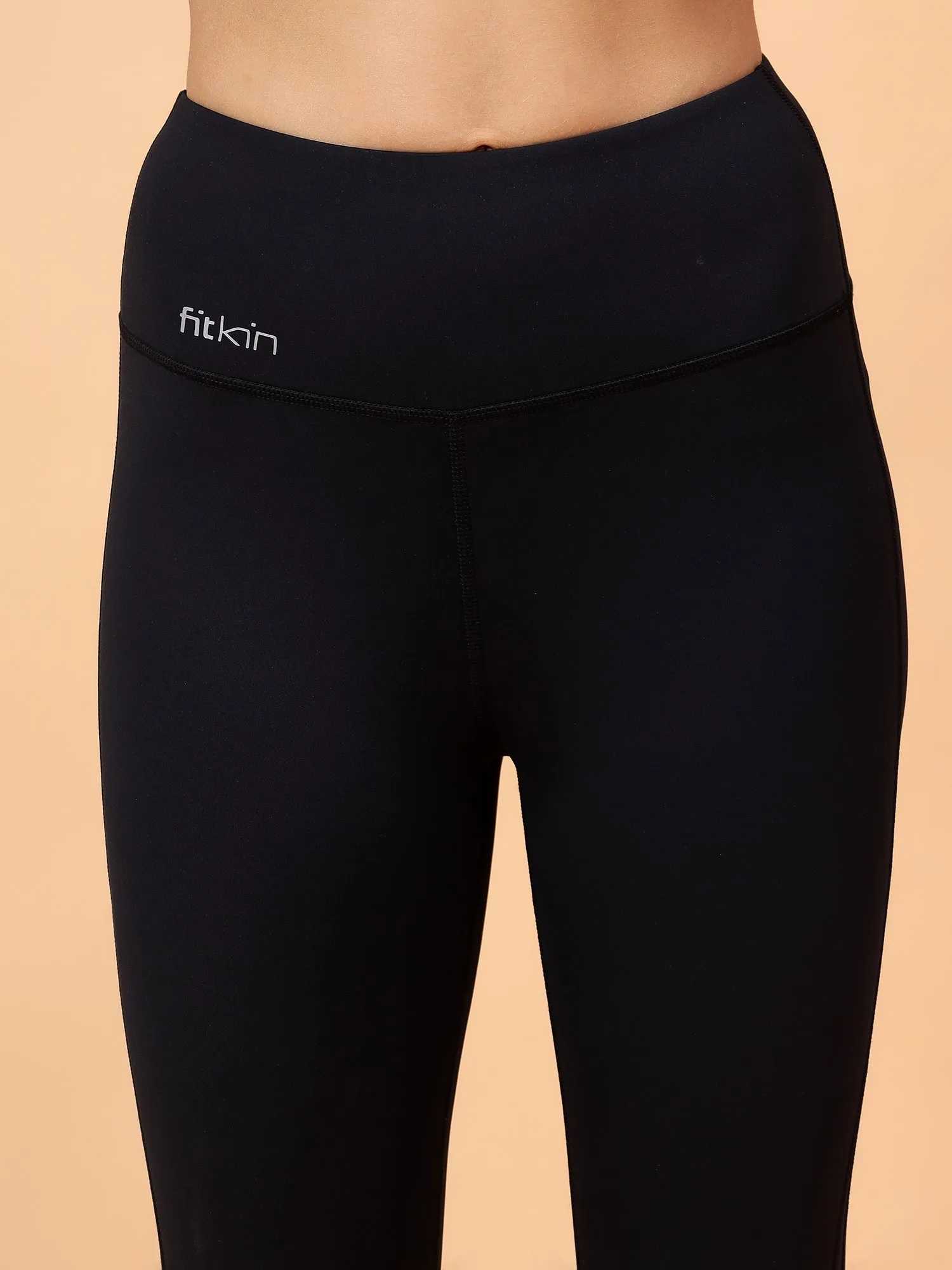 Women's Black Solid Quick Dry High-Rise Training Tights With Mesh Details