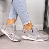 Women's Stylish Lace Up Sneakers with Zipper and Beads | Perfect for Casual Days