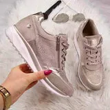 Women's Stylish Lace Up Sneakers with Zipper and Beads | Perfect for Casual Days