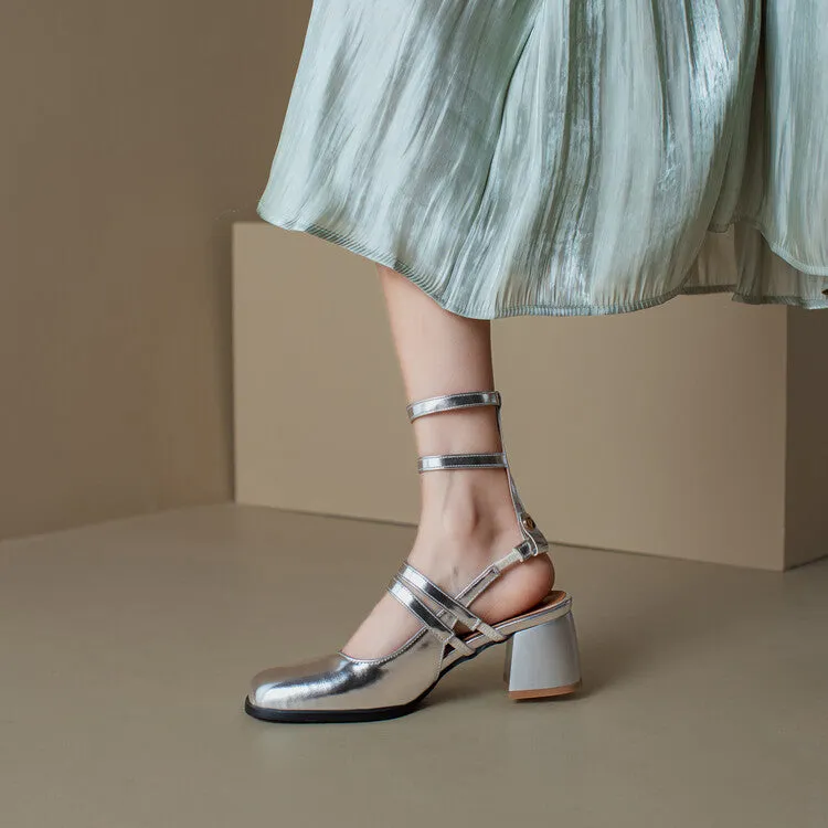 XIEYINSHE  High Heel Sandals Soft Patent Leather Mary Jane Women's Shoes Detachable Belt Buckle  Spring and Summer New Closed Toe Leather Sandals Foreign Trade